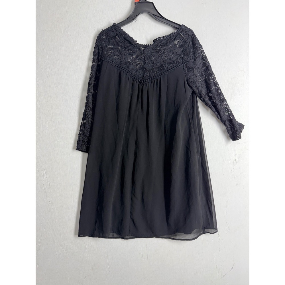 As U Wish Black Lace Chiffon Babydoll Dress Long Sleeve Boho Cocktail Mini Small